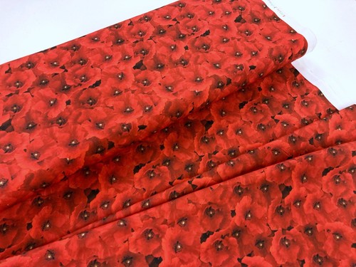 Poppy cotton fabric red floral - poppy,