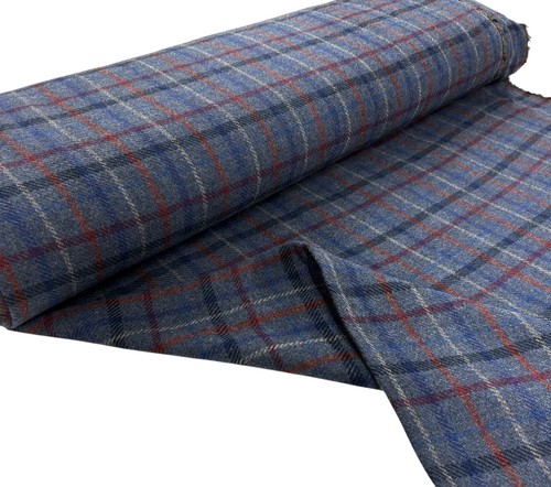 Blue grey check - wool, fabric