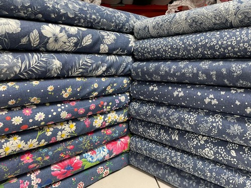 Printed denim chambray 100 - denim, 100%